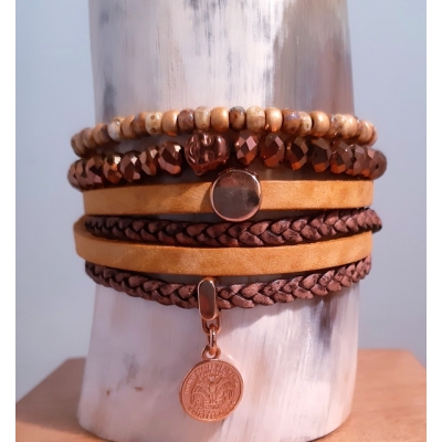 leren wikkelarmband in geel met rosé-goud leren wikkelarmband in geel met rosé-goud
